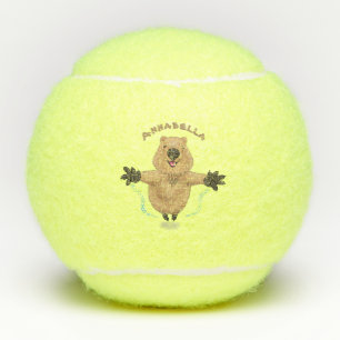 Happy jumping quokka cartoon design  tennis balls