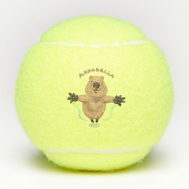 Happy jumping quokka cartoon design  tennis balls (Front)