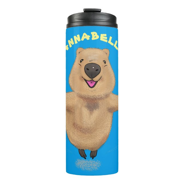Happy jumping quokka cartoon design thermal tumbler (Front)