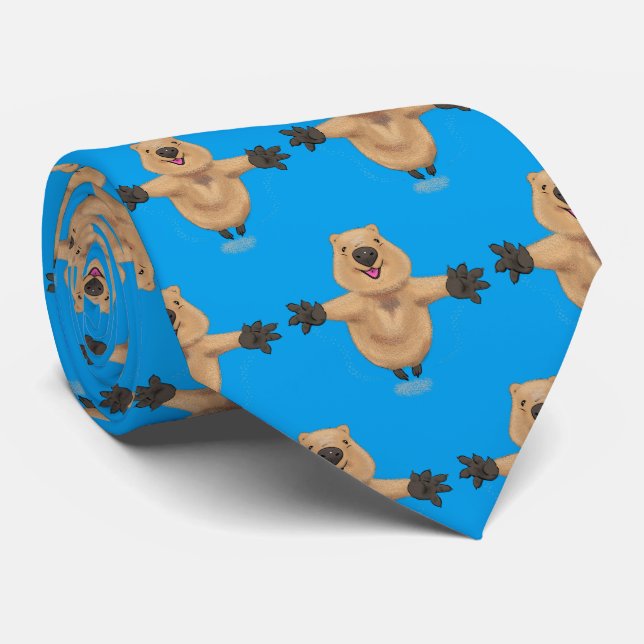 Happy jumping quokka cartoon design tie (Rolled)