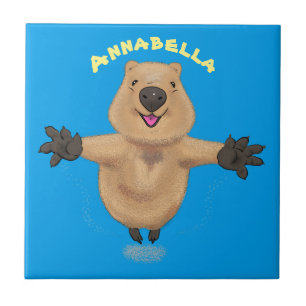Happy jumping quokka cartoon design tile