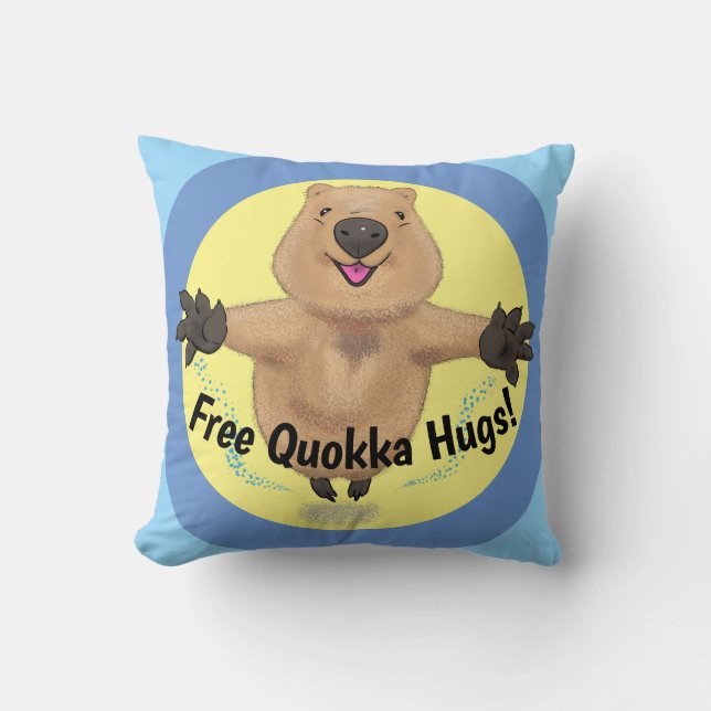 Happy jumping quokka cartoon illustration cushion (Front)