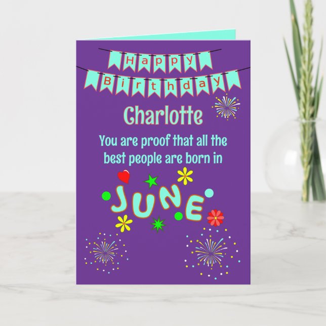 Happy June Birthday Folded Greeting Card (Front)