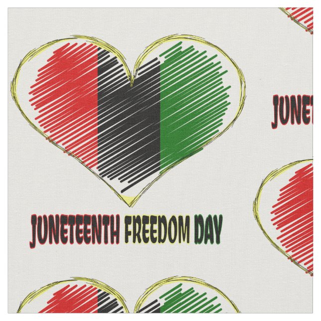 happy juneteenth african flag heart fabric (Close Up)