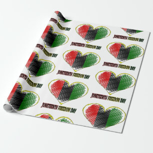 happy juneteenth african flag heart wrapping paper