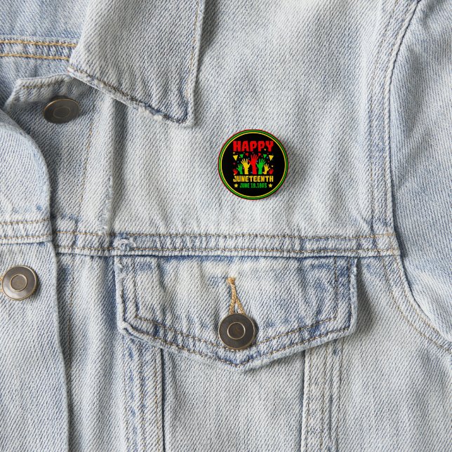 Happy Juneteenth Black Red Green Yellow Hands    B 3 Cm Round Badge (In Situ)