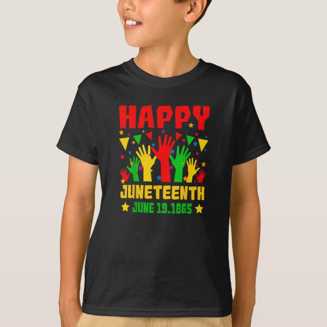 Happy Juneteenth Black Red Green Yellow Hands Boys T-Shirt (Front)