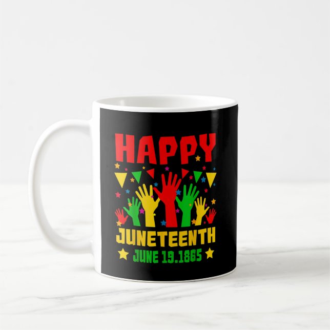 Happy Juneteenth Black Red Green Yellow Hands Coffee Mug (Left)
