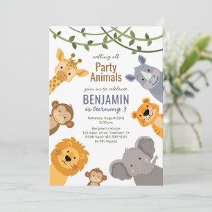Happy Jungle Animal Birthday Safari Party Invite