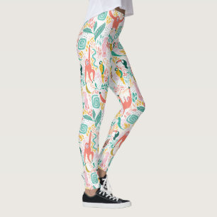 Happy Jungle Animal Pattern Tropical Leaves Leggings