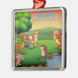 Happy Jungle Animals in a Beautiful Landscape Metal Tree Decoration
