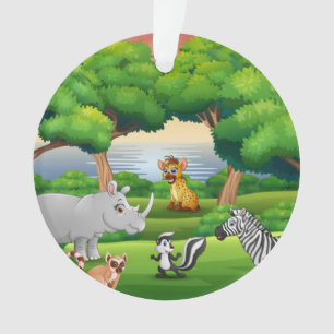 Happy Jungle Animals in a Landscape Ornament