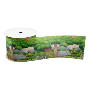 Happy Jungle Animals in a Landscape   Satin Ribbon