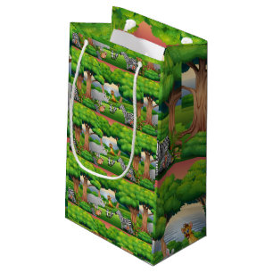 Happy Jungle Animals in a Landscape Small Gift Bag
