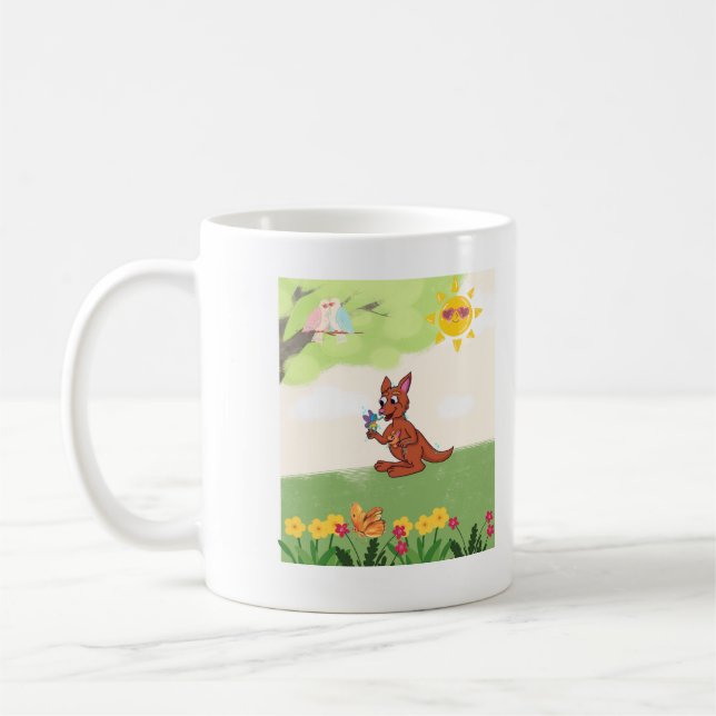 Happy kangaroo in the forest coffee mug (Left)