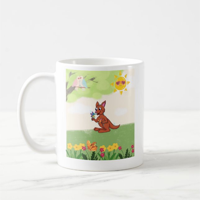 Happy kangaroo in the forest coffee mug (Left)