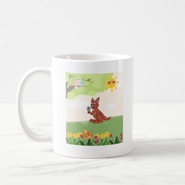 Happy kangaroo in the forest coffee mug (Left)