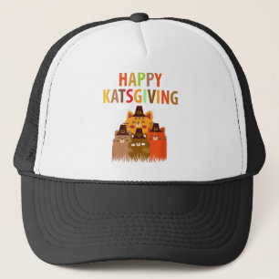 Happy Katsgiving Thanksgiving Cats Lovers Pilgrim Trucker Hat