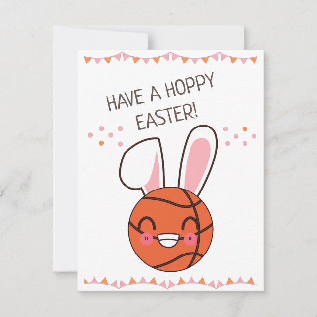 Happy Kawaii Basketball Rabbit Bunny Happy Easter Holiday Card (Front)