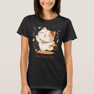 Happy Kawaii Calico Cat Dancing to Music T-Shirt