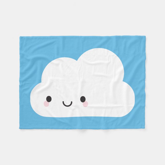 Happy Kawaii Cloud Fleece Blanket (Front (Horizontal))