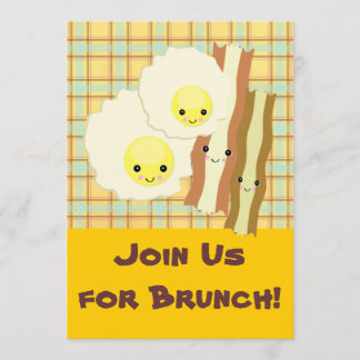 happy kawaii eggs bacon brunch breakfast invitation