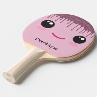Happy Kawaii Face Faux Glitter Customisable Name  Ping Pong Paddle