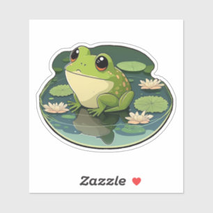 Happy Kawaii Frog on a Lily Pad Sticker