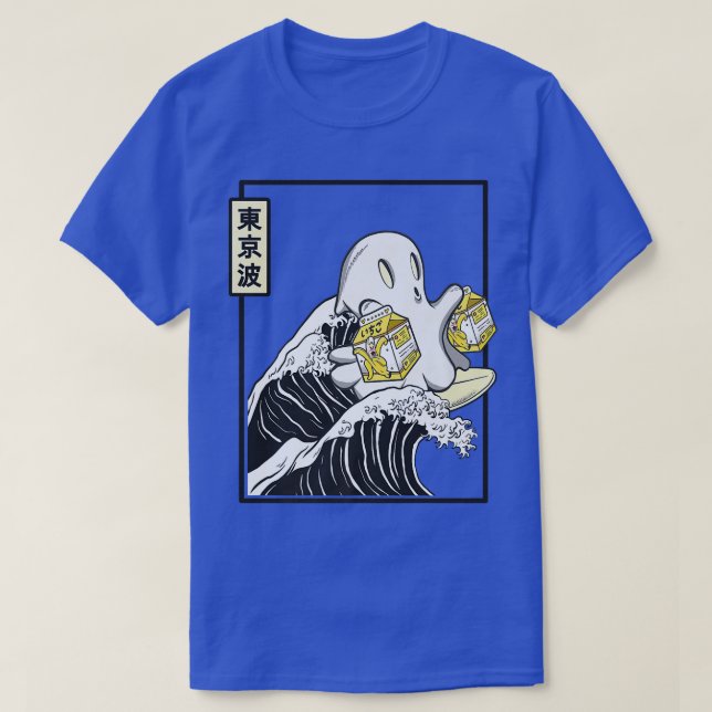 Happy Kawaii Ghost Banana Milk Surfing Japan Kanag T-Shirt (Design Front)