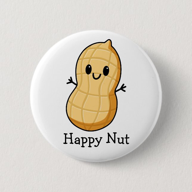 Happy Kawaii Peanut Cartoon – Cute Smiling Nut  6 Cm Round Badge (Front)