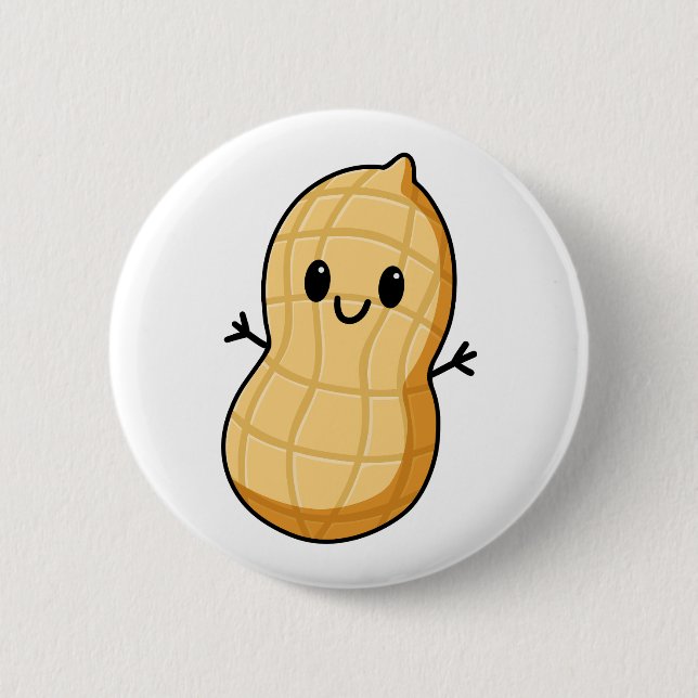 Happy Kawaii Peanut Cartoon – Cute Smiling Nut  6 Cm Round Badge (Front)