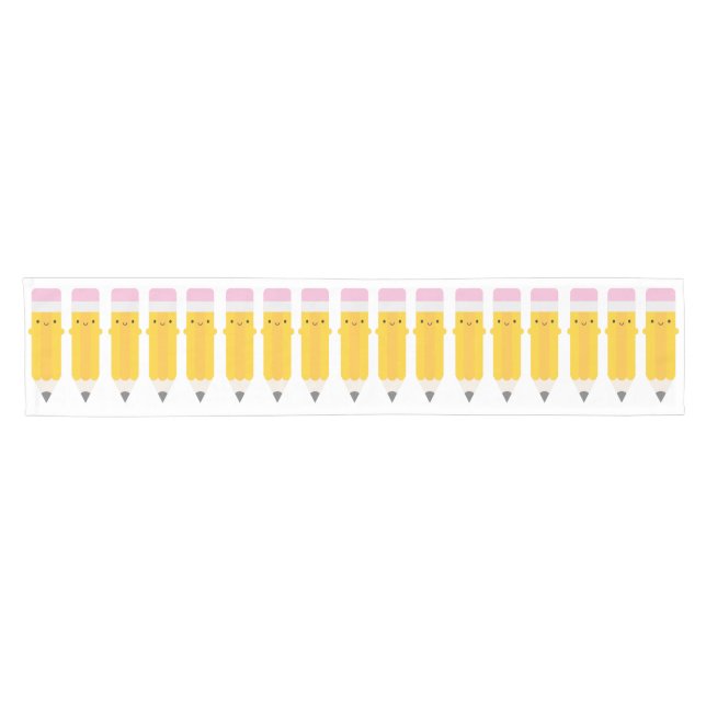 Happy Kawaii Pencils Short Table Runner (Horizontal)