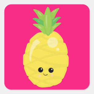 Happy Kawaii Pineapple Square Sticker
