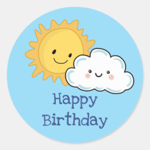 Happy Kawaii Sun And Cloud Birthday Classic Round Sticker