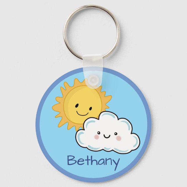 Happy Kawaii Sun And Cloud Personalised  Keychain (Front)
