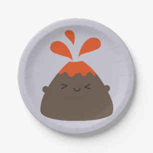 Happy Kawaii Volcano Paper Plate
