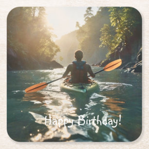 Happy Kayaking Square Paper Coaster