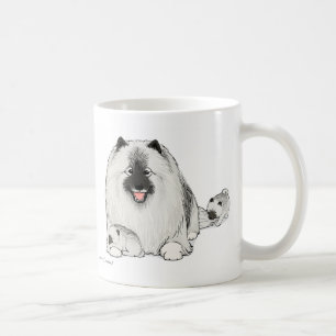 Happy Keeshond Dog with Cute Puppies Coffee Mug
