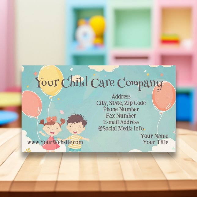 Happy Kids and Balloons Childcare Daycare Children Business Card (child care business cards)