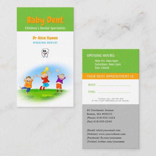 Happy Kids and Tooth | Paediatrics Dentist Business Card (Front/Back)