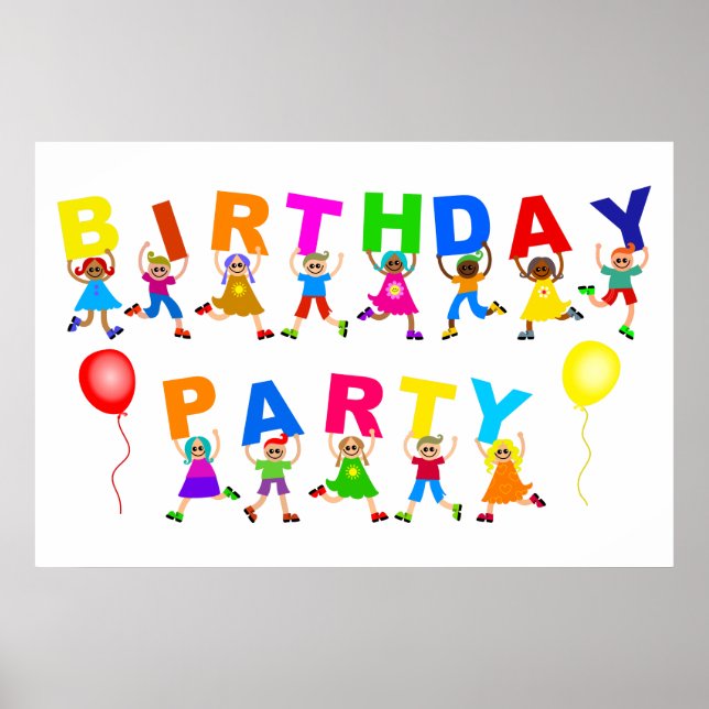 Happy Kids Birthday Party Celebration Announcement Poster (Front)