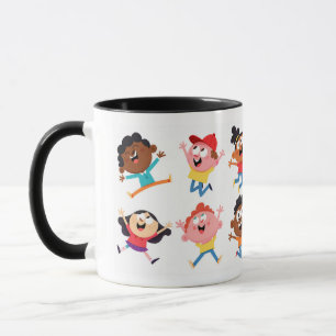 Happy Kids Jumping Colourful Cartoon Mug