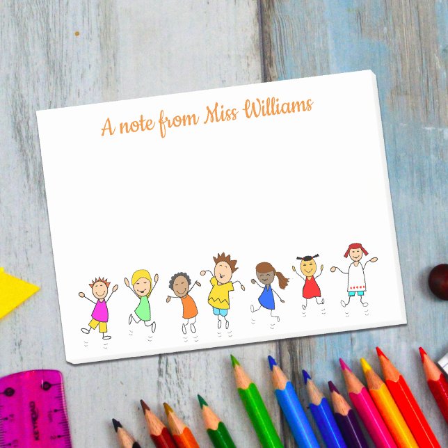 Happy Kids Message From Teacher Name Personalised Post-it Notes (Creator Uploaded)
