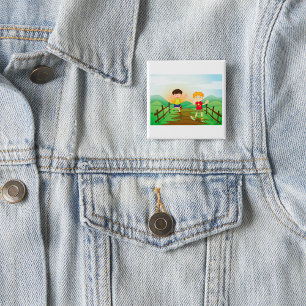 Happy Kids Playing Outdoors 15 Cm Square Badge