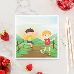 Happy Kids Playing Outdoors Napkin