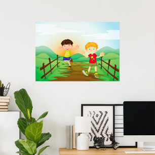 Happy Kids Playing Outdoors Poster