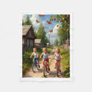 Happy Kids Riding Bikes Countryside Fleece Baby Bl Blanket