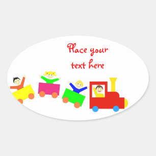 Happy Kids Train Oval Sticker