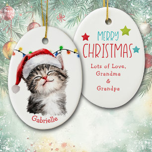 Happy Kitty Cat Kids Christmas Ceramic Tree Decoration