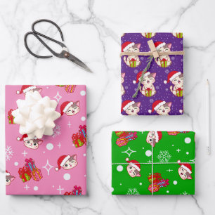 Happy Kitty Christmas Wrapping Paper Set of 3